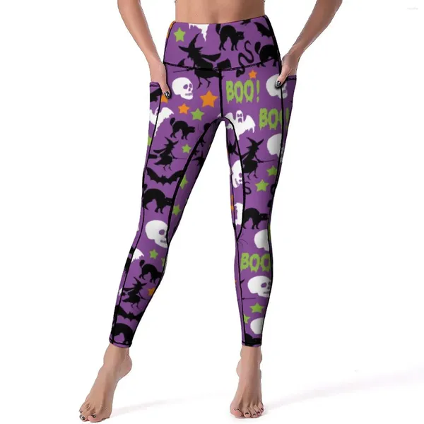 Leggings para mujer Estampado de calabaza fantasma Sexy Divertido Halloween Pantalones de yoga de cintura alta Leggins elásticos dulces Diseño de mujer Gimnasio Medias deportivas