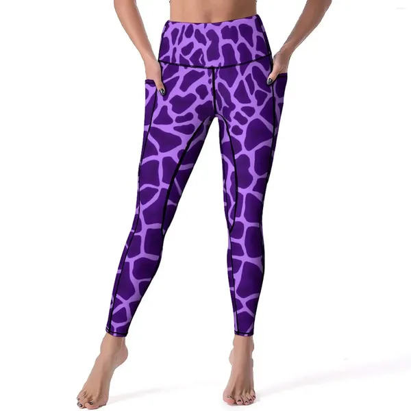 Leggings pour femmes imprimé girafe sexy violet animal push-up pantalon de yoga kawaii extensible leggins femme graphique entraînement gym collants de sport