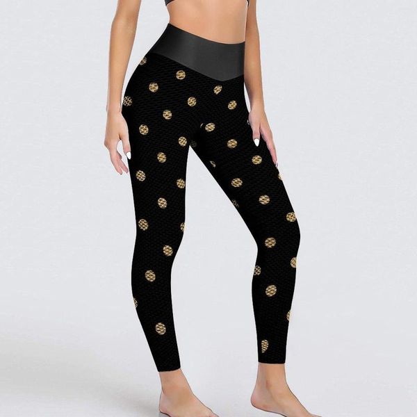 Leggings para mujer, pantalones de Yoga con estampado de puntos dorados, mallas deportivas sexys con lunares para mujer, mallas deportivas divertidas, mallas elásticas personalizadas para gimnasio y Fitness