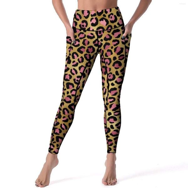 Leggings de mujer Pantalones de yoga de leopar dorado