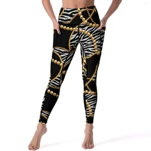 Leggings pour femmes chaîne dorée imprimé zèbre Fitness course pantalons de Yoga taille haute élégant Leggins Stretch graphique collants de sport idée cadeau