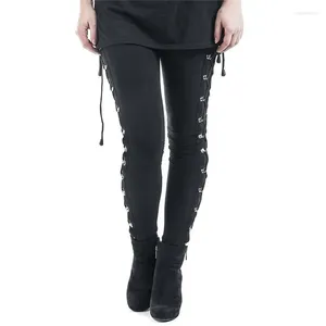 Leggings de mujer Gótica punk flaca gancho uco up mujeres pantalones largos pantalones laterales de metal