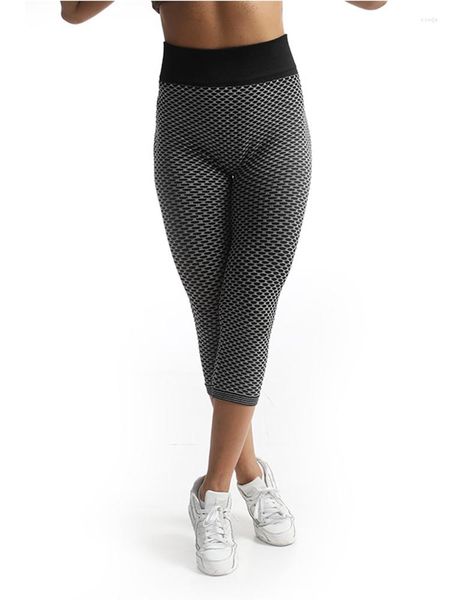 Mallas para mujer, pantalones de Yoga ajustados con rejilla, cintura alta sin costuras, transpirables, para gimnasio, Fitness, ropa de realce, Capris de entrenamiento a media pantorrilla