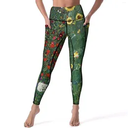 Leggings de mujer Gustav Klimt Art Farm Garden Entrenamiento Pantalones de yoga Push Up Leggins elegantes Patrón elástico Legging deportivo Tamaño grande
