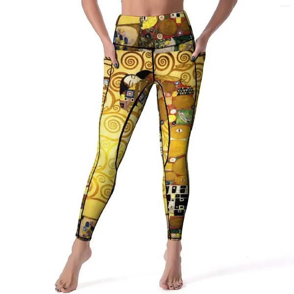 Leggings pour femmes Gustav Klimt The Embrace Print Pantalon de yoga d'entraînement taille haute Mode Leggins Design extensible Collants de sport Cadeau d'anniversaire
