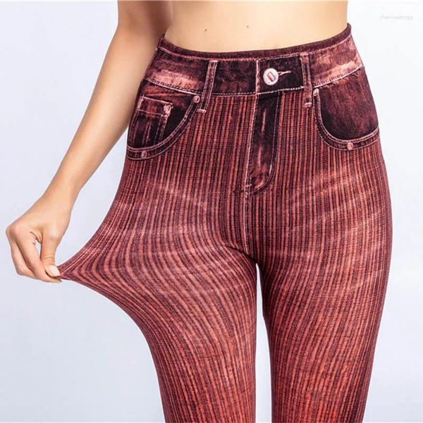 Leggings de mujer, ropa de calle de alta elasticidad, mallas de entrenamiento para mujer, Jeggings Push Up, pantalones vaqueros de imitación, pantalones vaqueros falsos, azul, gris, rojo