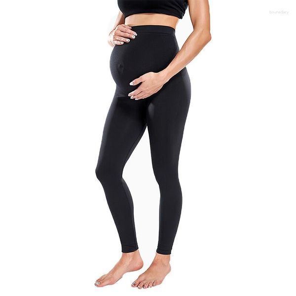Mallas de cintura alta para mujer, ropa de maternidad ajustada para embarazadas, mallas de punto con soporte para el vientre, pantalones moldeadores de cuerpo