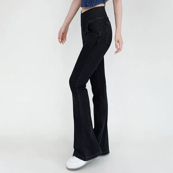 Leggings para mujer, pantalones acampanados de mezclilla con bolsillos adelgazantes de cintura alta, pantalones acampanados para mujer de punto elástico, 14 de altura