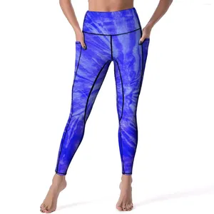 Dames Legging Hippie Tie Dye Sexy Blauw Modern Fitness Gym Yoga broek Hoge taille Rekbaar Sportlegging Met zakken Esthetische leggings