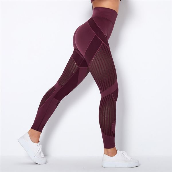 Leggings pour femmes creux hip lift Sexy Leggings femmes sans couture élastique serré musculation taille haute pantalon à rayures Slim Push Up Fitness Leggins