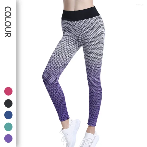 Leggings de Yoga en nid d'abeille pour femmes, vêtements d'extérieur de haute qualité, taille haute, levage des hanches, Fitness, dégradé de teinture, course à pied