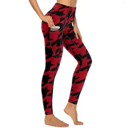 Leggings de leggings à forage à forte et à forage sexy Red et noir High Waist Yoga Pantalons vintage Stretchy Leggins Fitness Fitness Running Sports Torshs