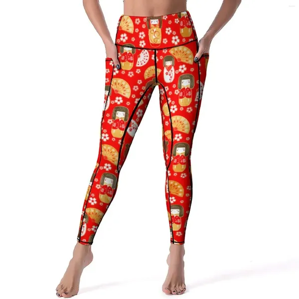 Leggings para mujer Muñecas de anime japonesas Kokeshi Imprimir Entrenamiento Gimnasio Pantalones de yoga Push Up Leggins Kawaii Estiramiento Medias deportivas personalizadas Regalo