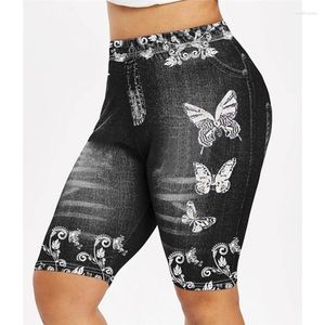 Leggings femme jean femme Stretch papillon imprimé court Leggins pantalon été culotte taille haute coupe parfaite jegging