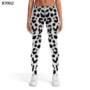 Leggings voor dames Kyku Leopard Leggings Women Zwart en witte broek Harajuku Gedrukte Pants Street Elastische Leggings broek Casual 230410