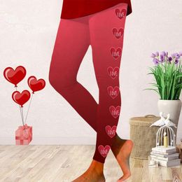 Leggings pour femmes dames saint valentin mode amour imprimé pantalon dégradé couleur taille haute pantalon élastique actif serré Leggins Mujer