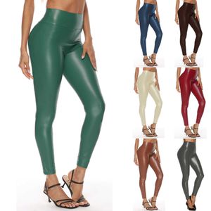 Leggings lederen broek voor dames hoge taille vrouwen sexy elastische magere push -up stretch jeggings Rise Green T221020