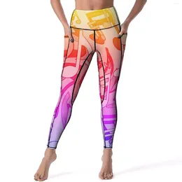 Leggings pour femmes Notes de musique animées pantalons de Yoga avec poches imprimé Sexy Push Up drôle Sport Legging extensible travail Leggins