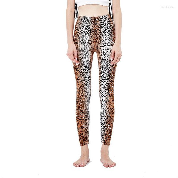 Leggings de mujer LJCUIYAO, pantalones pitillo de entrenamiento con estampado de leopardo de cintura alta para mujer, pantalones de poliéster elásticos para correr para mujer