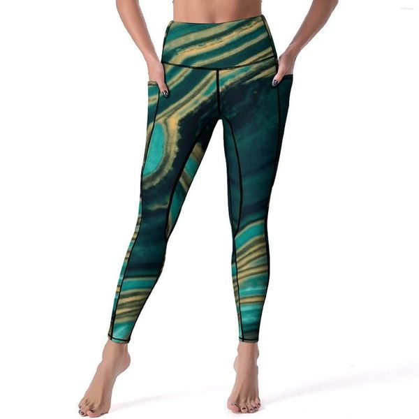 Leggings de mujeres Arte de mármol Sexy Metallic Gold Fitness Yoga Yoga Pantalones de cintura alta Deportes de secado rápido Leggins Leggins