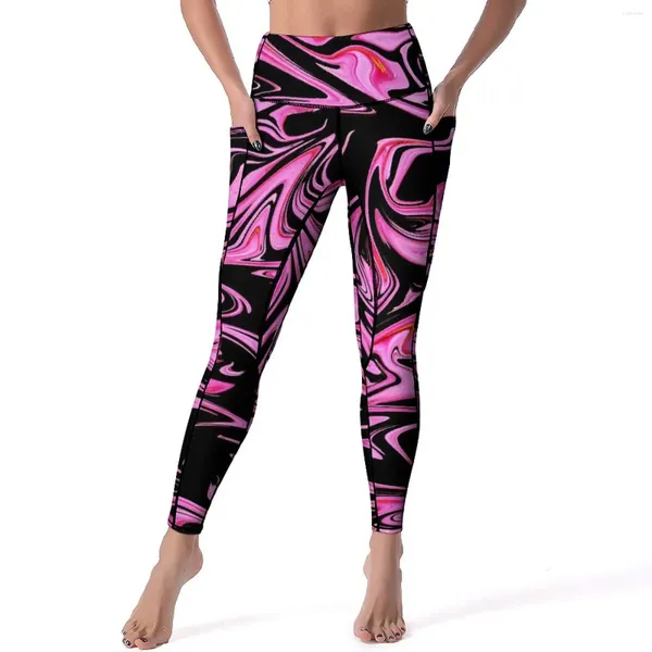 Leggings de mujer Pantalones de yoga de mármol Palabos de color rosa y negro Sexy Push Up Fashion Fashion Sports Diseño de diseño de diseño EMPRESA Leggins