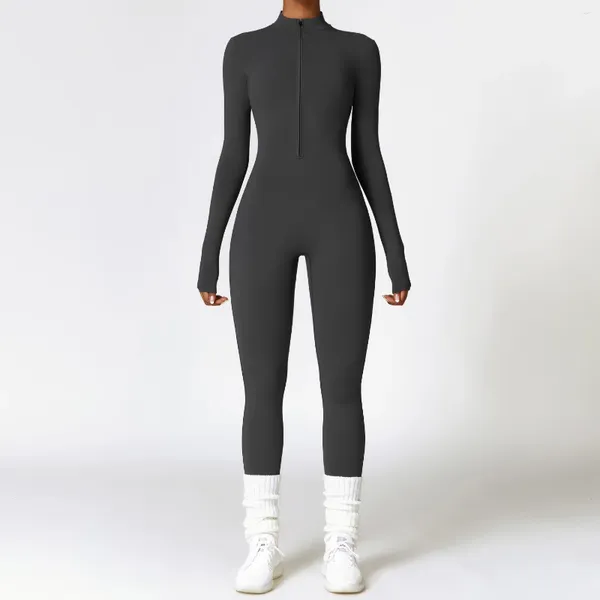 Leggings pour femmes MODITIN 2023 Arrivée d'hiver Combinaison de remise en forme avec polaire pour gym manches longues fermeture éclair hauts pantalons sans couture sous-vêtements simples