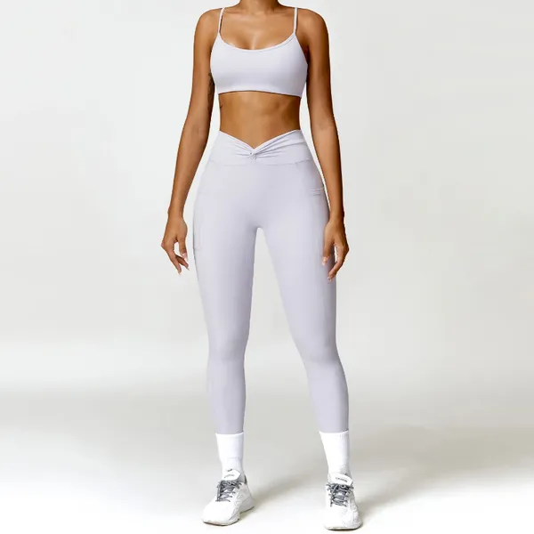 Leggings Femmes Moditin Femmes Gym Set Rassemblé Assez Sexy Soutien-Gorge Hauts Taille Haute Pantalon Serré Avec Poches Sans Couture Push Up Vêtements D'entraînement