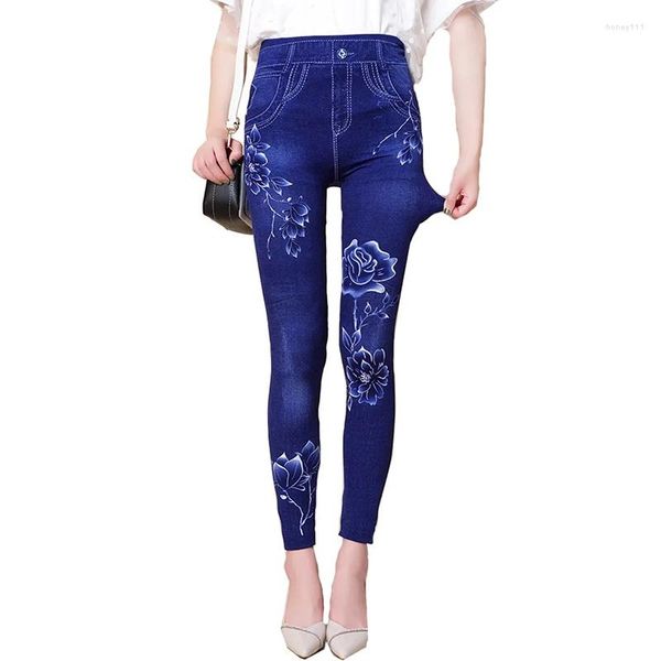 Leggings pour femmes Out Wear Peony imprimé serré imitation denim été femmes pantalons fitness jeans haute stretch sans couture yoga legging