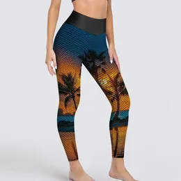 Leggings pour femmes Palm Trees Sunset Print Pantalon de yoga en cours d'exécution Femmes taille haute Leggins élégants Sexy sans couture Collants de sport personnalisés grande taille