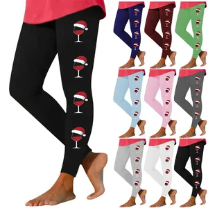 Leggings pour femmes pantalons imprimés de noël pantalons de vélo en coton froncé extensible femmes motard