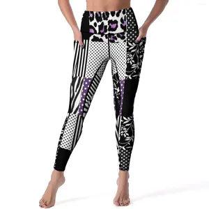 Leggings pour femmes Patchwork Imprimer Sexy Violet et Noir Taille Haute Pantalon de Yoga Doux Élastique Leggins Femmes Conception Travail Sur Collants De Sport