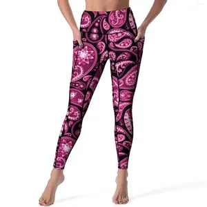 Leggings pour femmes, pantalon de Yoga imprimé Paisley rose, Sexy, Vintage, graphique Floral, taille haute, Fitness, séchage rapide, Legging de Sport