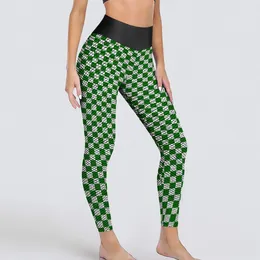 Leggings pour femmes imprimées verts et blancs à carreaux de fitness pantalon yoga dame push up reggins leggins sexy strectum conception sportive collants