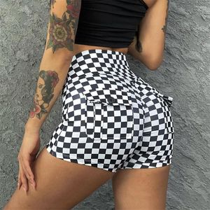 Leggings pour femmes à carreaux femmes Cargo Shorts poche taille haute élastique Push Up Leggins Mujer Sexy entraînement femme Qucik sec Fitness pantalon