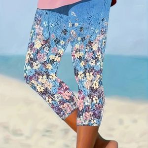 Leggings voor dames plus size modieuze casual bijgesneden broek voor vakantieprint hoge nek strak