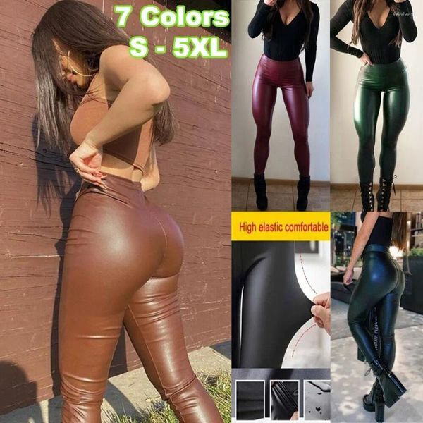 Leggings para mujer Tallas grandes S-5XL Mujeres PU Cuero Primavera Otoño Moda Sexy Split Slim Flaco Elástico Pantalones Goth Gothic Punk Street