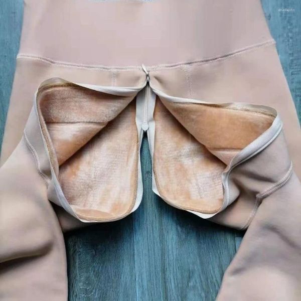 Leggings de mujer más pantalones de terciopelo con doble cremallera y entrepierna abierta para mujer al aire libre conveniente para sexo externo y orinar medias delgadas sexy