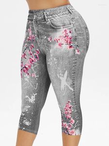 Leggings pour femmes Push Up Sports Fleur Imprimé Capris Gym Exercice Femmes Faux Jean Sexy Court Taille Haute Pantalon Femme Vêtements