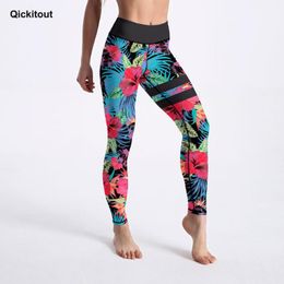 Leggings féminins Qickitout fleurs de jungle énergique avec motif de bande legging à la taille haute de la cheville