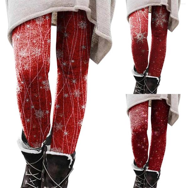 Leggings de mujer Medias navideñas rojas Talle alto Pantalones deportivos ligeros térmicos Copo de nieve Yoga