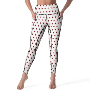 Leggings pour femmes Rouge Jouant au Poker Sexy Diamonds Card Costumes Taille haute Pantalon de yoga Mignon Stretch Leggins Modèle féminin