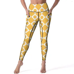 Leggings Femmes Rétro Mod 60s Sexy Blanc Et Jaune Taille Haute Pantalon De Yoga Doux À Séchage Rapide Leggins Femmes Graphique Fitness Sport Legging