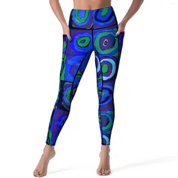 Leggings pour femmes rétro carré imprimé cercles bleus pantalons de yoga de course push up mode leggins modèle à séchage rapide collants de sport XL XXL