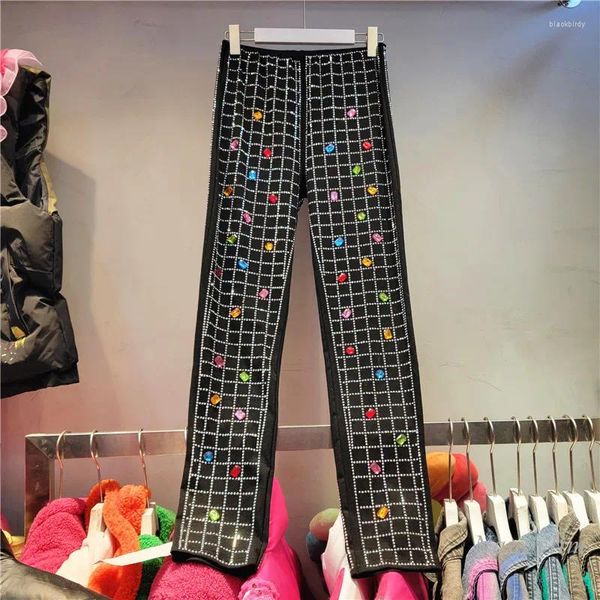 Leggings para mujer Rhinestone Mujeres 2023 Otoño Invierno Diseño Perforación Color cosido a mano Diamante Slim Elástico Y2K