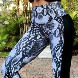 Leggings femme RosEvans motif peau de serpent Patchwork femmes contrôle du ventre pantalons de Yoga taille haute sans couture Push Up Sport Gym