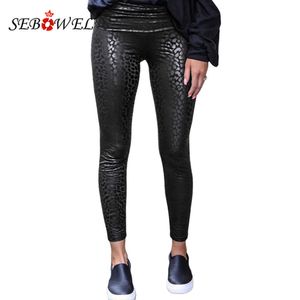 Leggings de mujer Sebowel Women Leggings negros de cintura alta leopardo Textured Strighteed Faux Leather Pantalones Femenino Sexy Flinny Autumn Leggings S-XL T221020