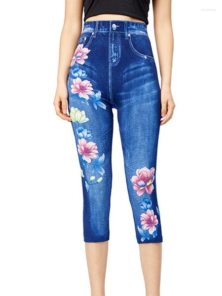 Mallas de mujer Sexy Capris pantalones cortos de verano de cintura alta Push Up deportes estampado de flores gimnasio ejercicio Fitness ropa femenina