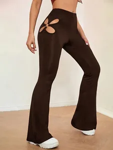 Leggings pour femmes Sexy Leggins évider femmes pantalons de yoga élastique maigre club trou déchiré noir streetwear joggings