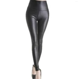 Damesleggings Sexy strakke PU-leren broek Buikcontrole Yoga Workout Naadloze enkellange Dames Zwart Hoge taille Slim Fit Mode