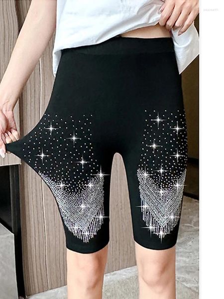 Leggings de mujer Sexy Mujeres Brillante Diseño de diamantes de imitación Negro Flaco Gimnasio Medias Estiramiento Pantalones cortos Leggins de entrenamiento de alta calidad